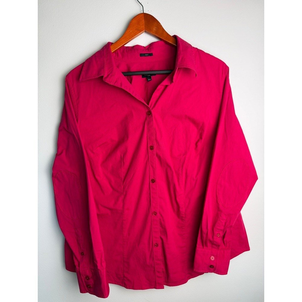 TALBOTS Button Down Shirt Woman Pink Elbow Patch Stretch 14W
